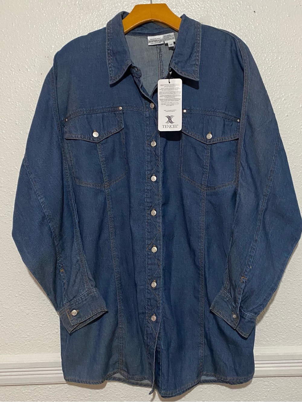 Newport News Denim Tencel Blue Button-Front Shirt Jacket Size 16